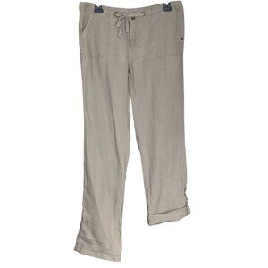 Cynthia Rowley Size 8‎ Beige 100% Linen Roll-Tab Convertible Crop Beach Pants